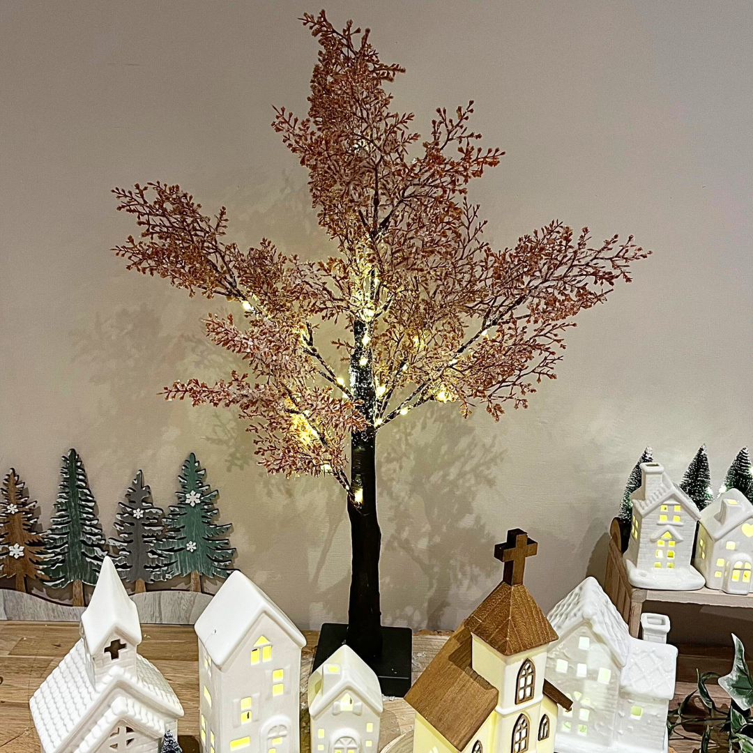 60cm LED Tree Snow Dusted Light Up Tree | LED Lit Tree Battery Operated Silhouette Tree Light | Pre Lit Twig Tree Ornament - Tophatter Daily Deals