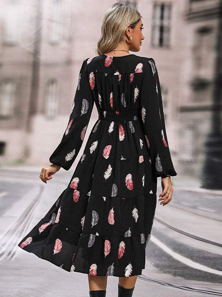 Printed V-Neck Slit Dress Casual Dresses - Tophatter Daily Deals