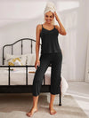 V-Neck Lace Trim Slit Cami and Pants Pajama Set Black Loungewear Sets - Tophatter Daily Deals