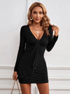 Plunge Long Sleeve Mini Dress Black Cocktail Dresses - Tophatter Daily Deals