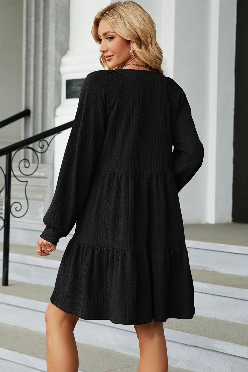 Ruched Notched Long Sleeve Mini Dress Casual Dresses - Tophatter Daily Deals