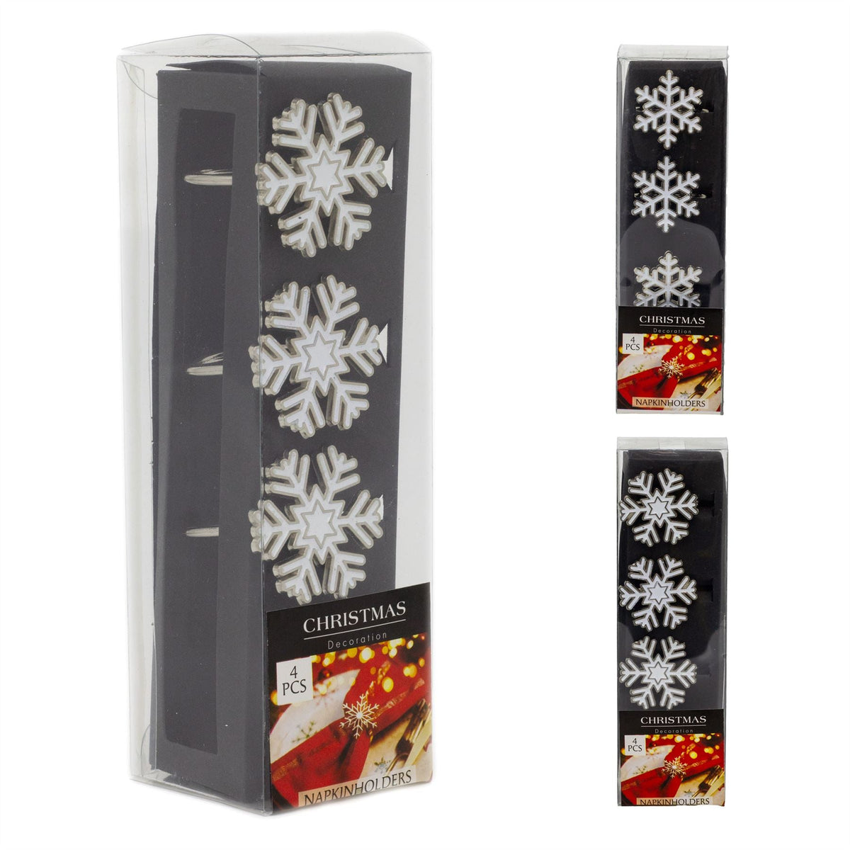 Set of 4 Silver White Festive Napkin Holders | Snowflake Christmas Napkin Rings Napkin Rings - Tophatter Daily Deals