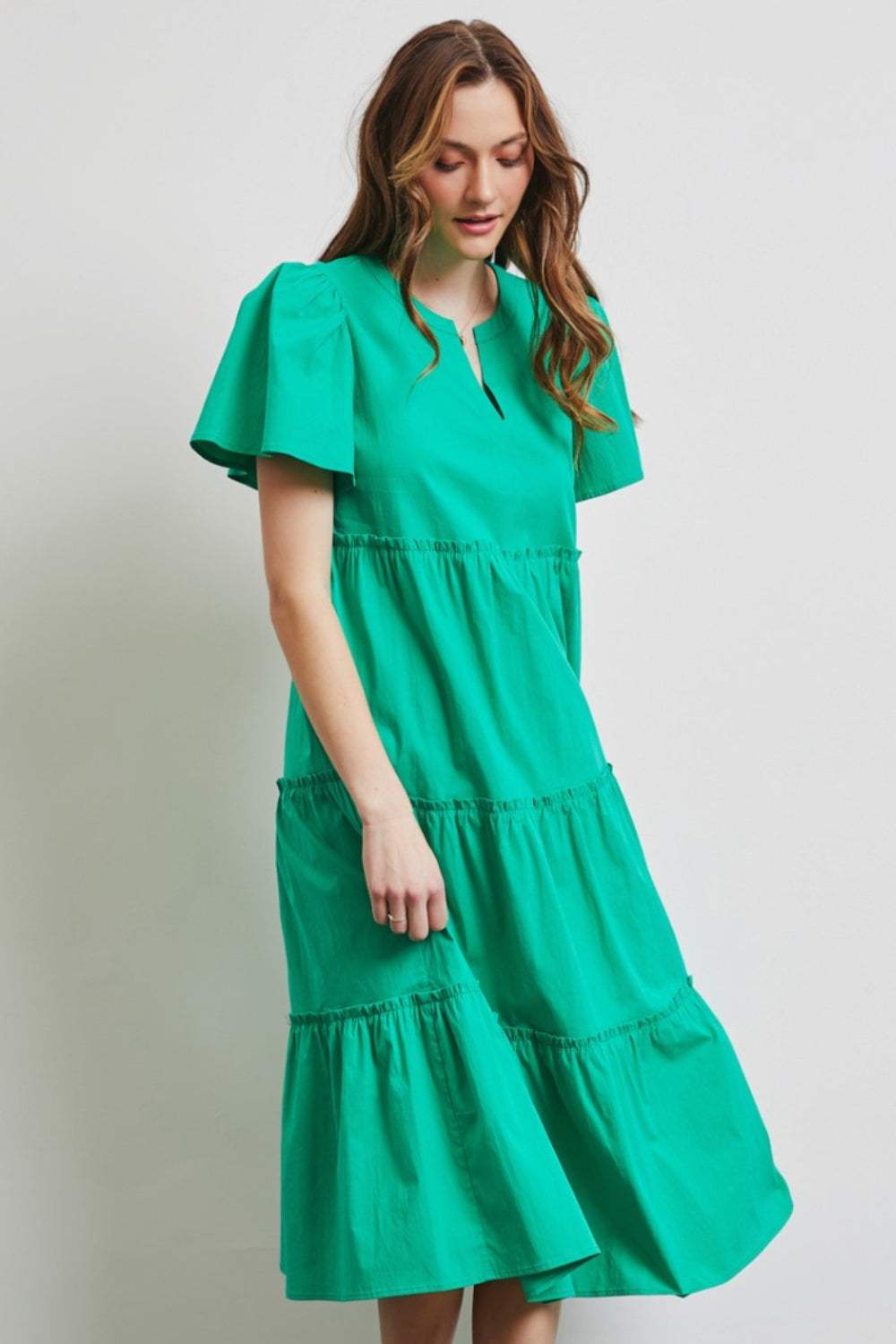 HEYSON Full Size Cotton Poplin Ruffled Tiered Midi Dress Casual Dresses - Tophatter Daily Deals