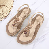 Bohemian Wooden Bead Woven Plus Size Flat Shoes Apricot 0 - Tophatter Daily Deals