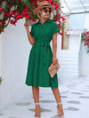 Buttoned Tie Waist Short Sleeve Dress Casual Dresses - Tophatter Daily Deals