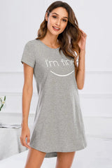 Graphic Round Neck Short Sleeve Lounge Dress Heather Gray Sleep Dresses - Tophatter Daily Deals