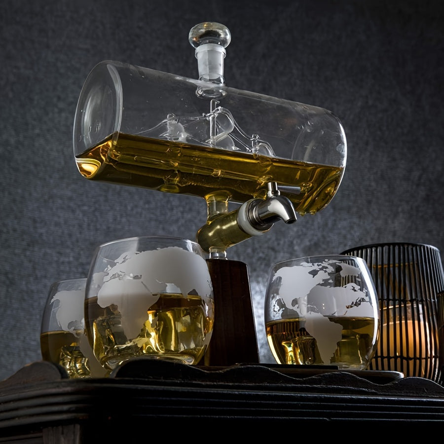 Skull Globe Wine Aerator Set with 4 Glasses Kitchen Appliances - Tophatter Daily Deals