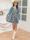 Printed V-Neck Balloon Sleeve Mini Dress Casual Dresses - Tophatter Daily Deals