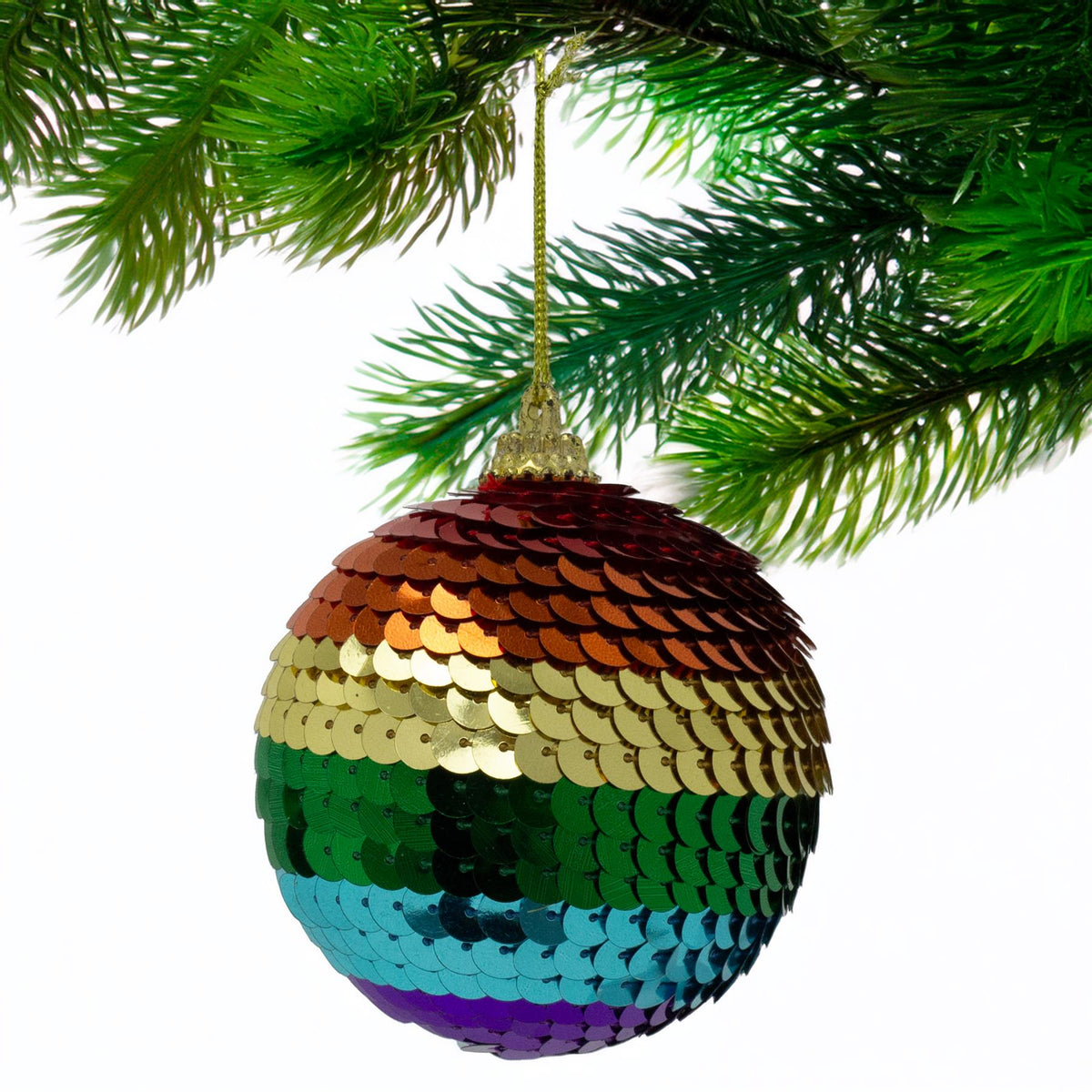 Rainbow Sequin Christmas Bauble | Multicoloured Christmas Tree Ornament - 7cm Baubles - Tophatter Daily Deals