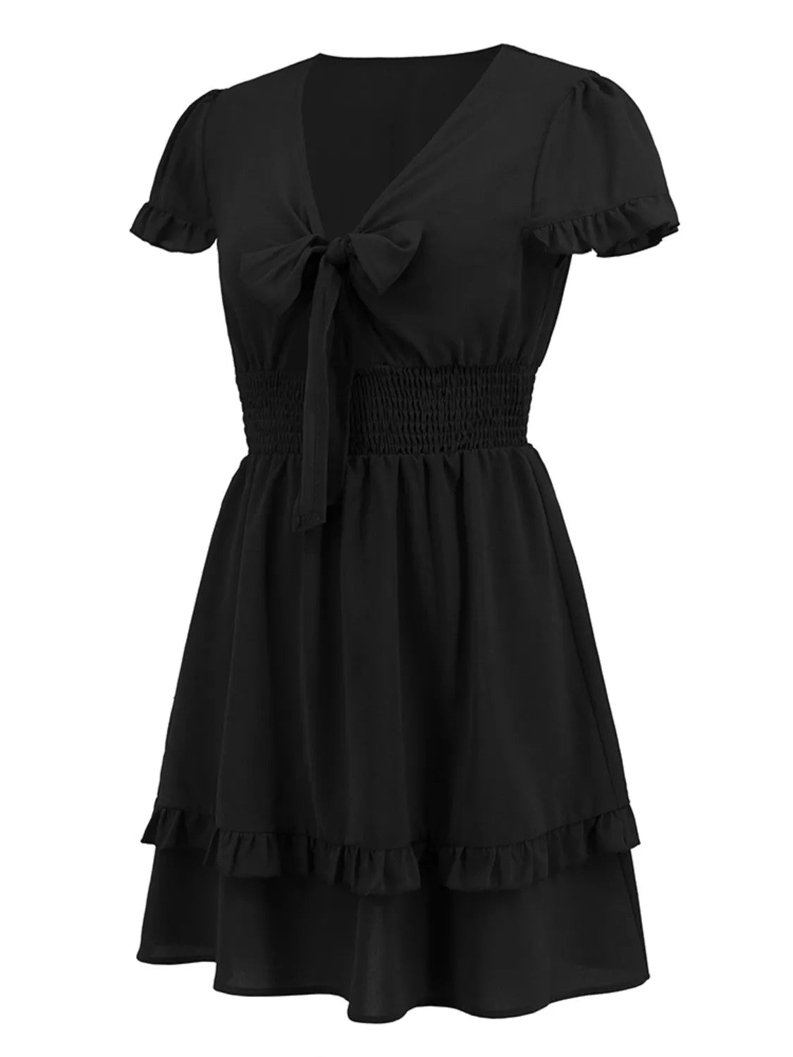 Tied V-Neck Tiered Mini Dress Casual Dresses - Tophatter Daily Deals