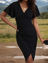 Ruched Surplice Short Sleeve Dress Casual Dresses - Tophatter Daily Deals