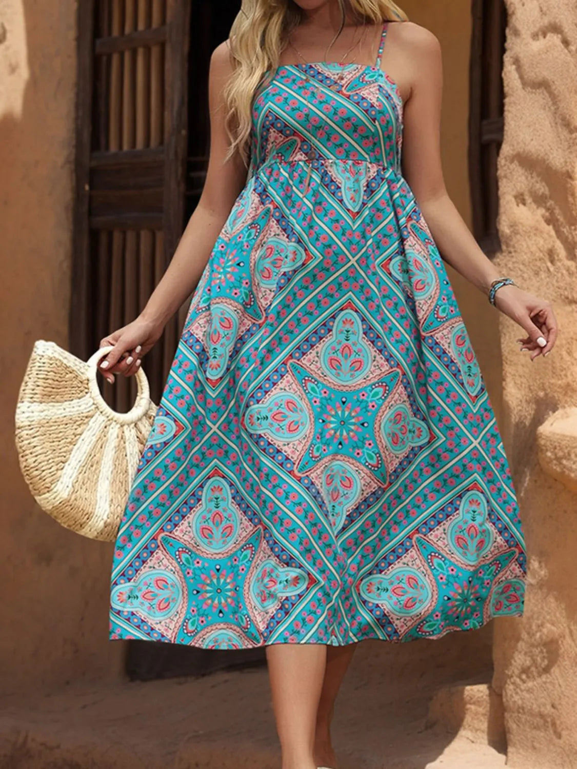 Printed Spaghetti Strap Midi Dress Casual Dresses - Tophatter Daily Deals