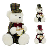 Sitting Christmas Bear Decoration | Fluffy Bear in Tartan Uniform with Drum Ornament - Tophatter Daily Deals