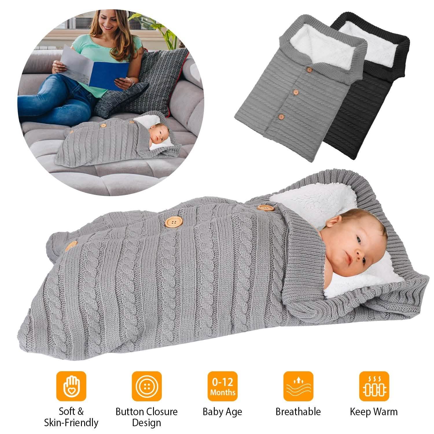 Baby Knit Swaddle Blanket Wrap with Buttons Baby Gear - Tophatter Daily Deals