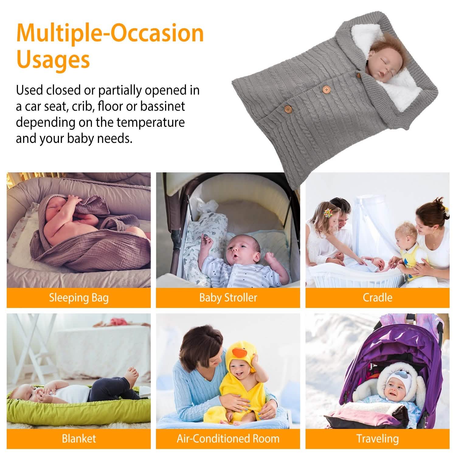 Baby Knit Swaddle Blanket Wrap with Buttons Baby Gear - Tophatter Daily Deals