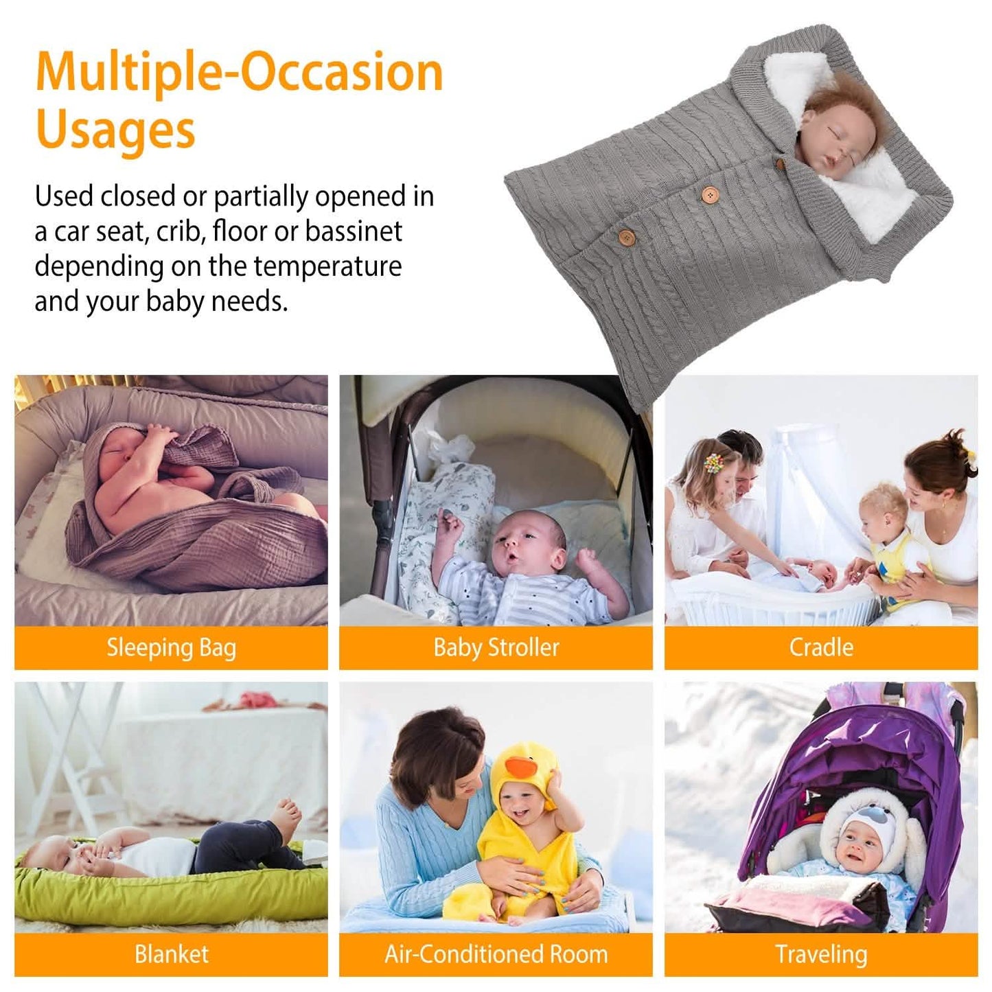 Baby Knit Swaddle Blanket Wrap with Buttons Baby Gear - Tophatter Daily Deals