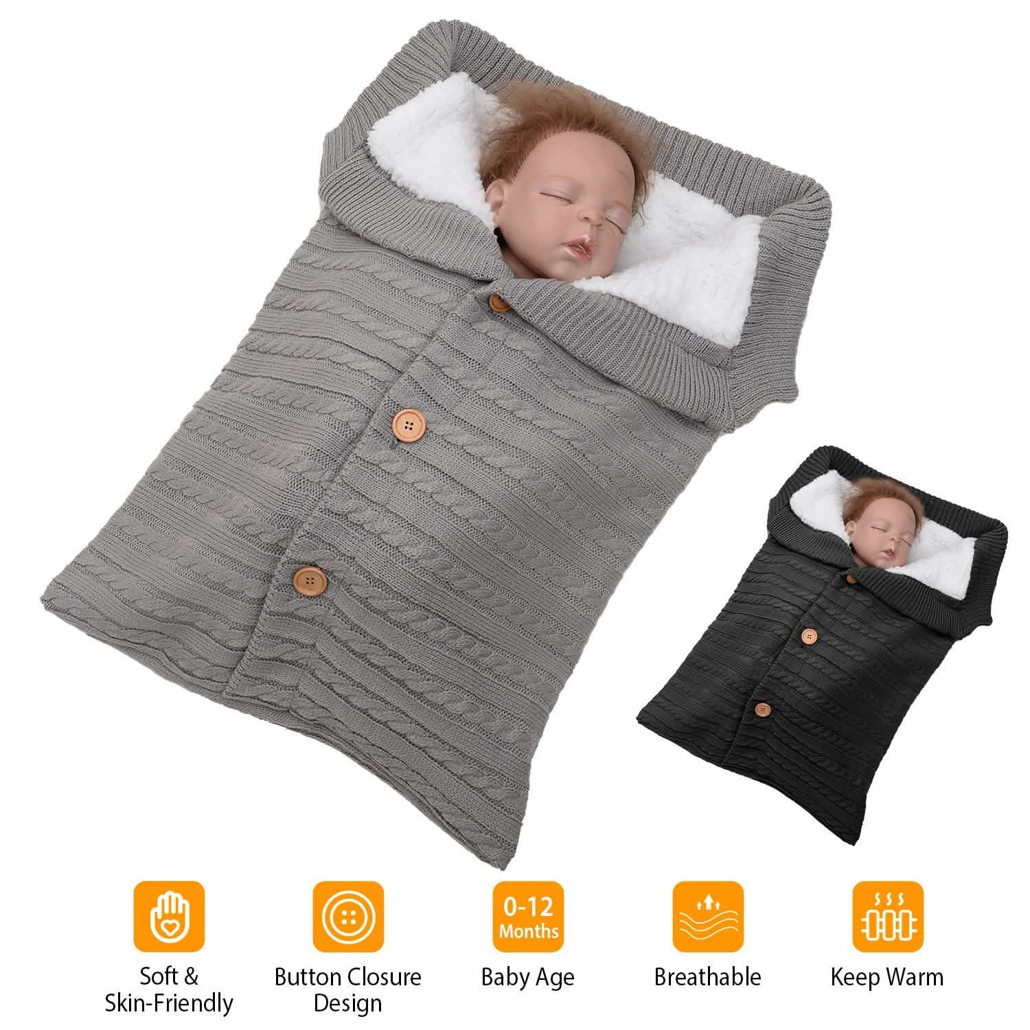 Baby Knit Swaddle Blanket Wrap with Buttons Baby Gear - Tophatter Daily Deals