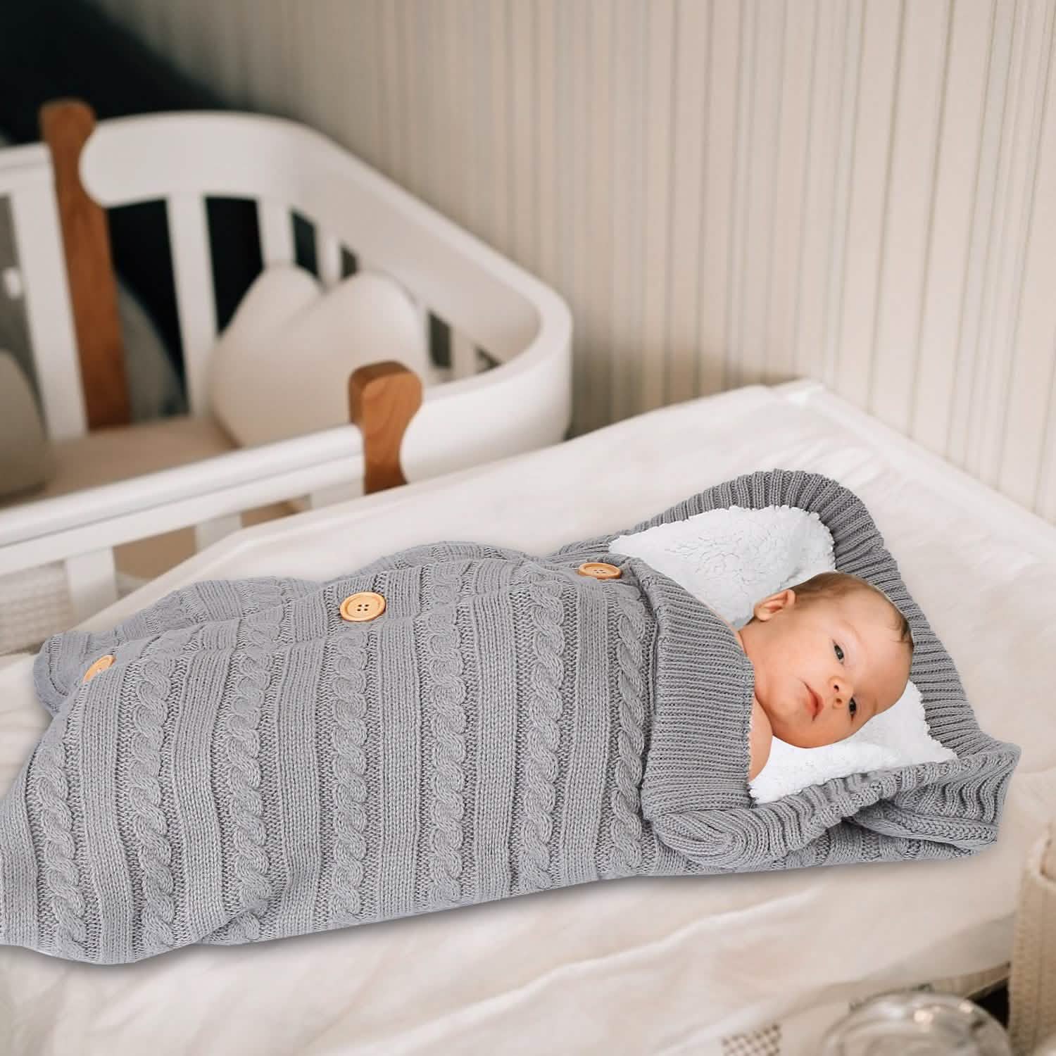 Baby Knit Swaddle Blanket Wrap with Buttons Baby Gear - Tophatter Daily Deals