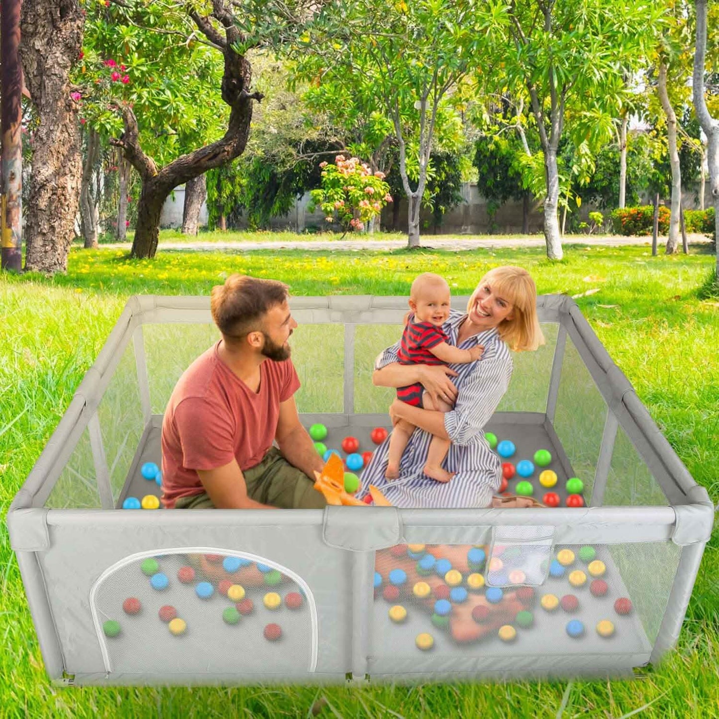 Baby Playpen with Anti-Suction Base Zipper Door Baby Gear - Tophatter Daily Deals