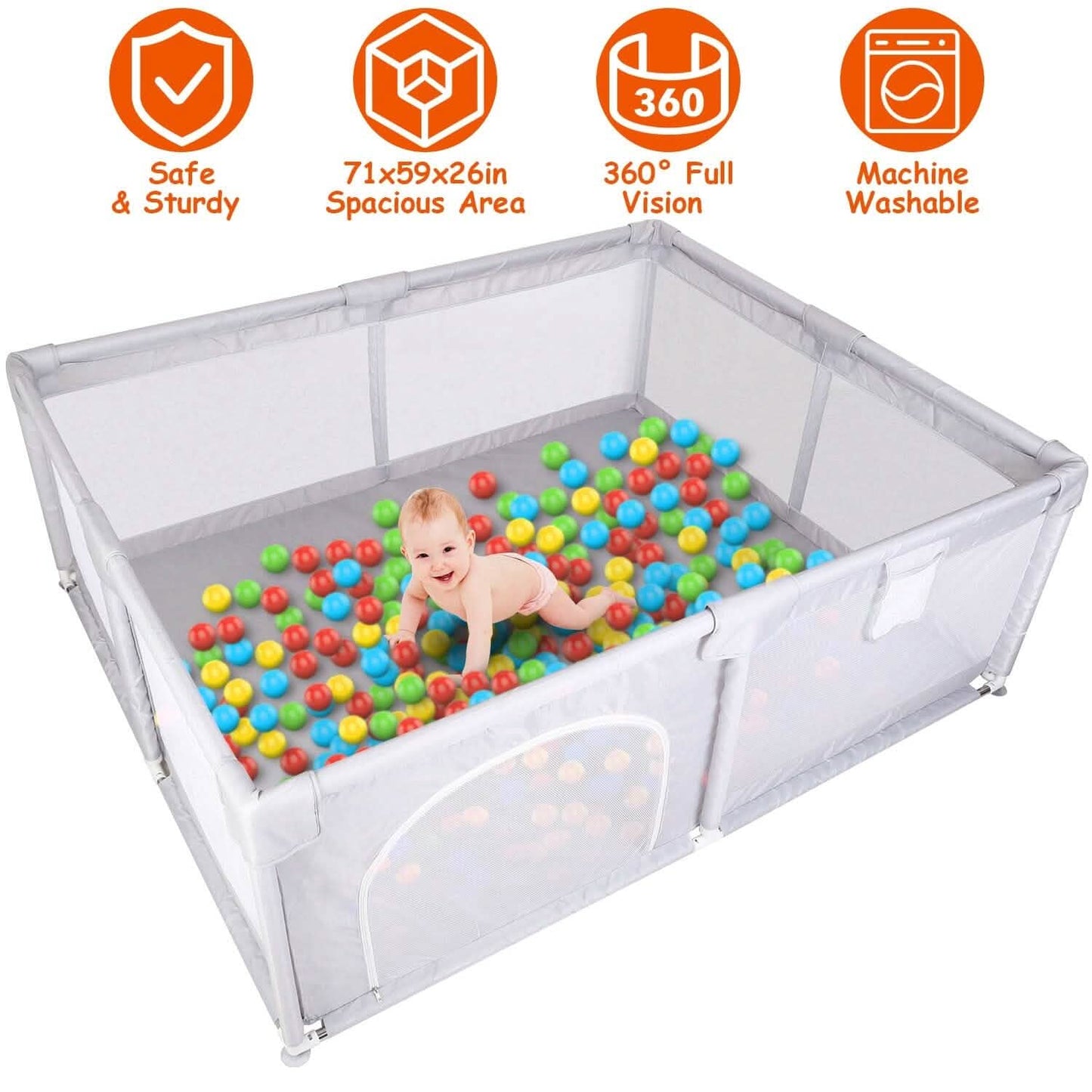 Baby Playpen with Anti-Suction Base Zipper Door Baby Gear - Tophatter Daily Deals