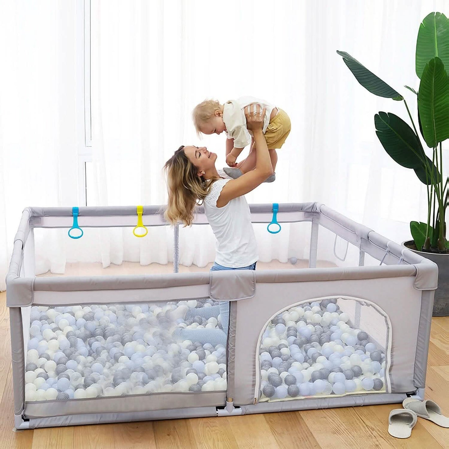 Baby Playpen with Anti-Suction Base Zipper Door Baby Gear - Tophatter Daily Deals