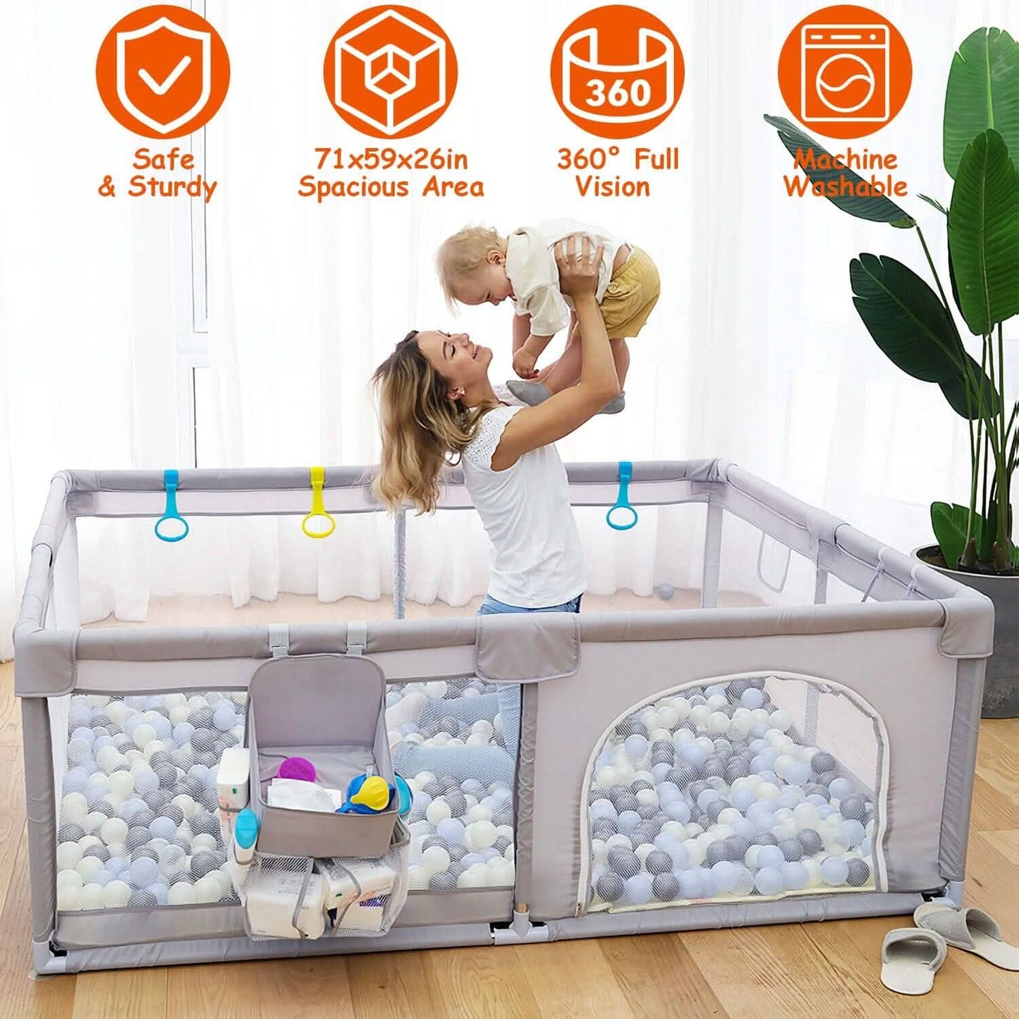 Baby Playpen with Anti-Suction Base Zipper Door Baby Gear - Tophatter Daily Deals