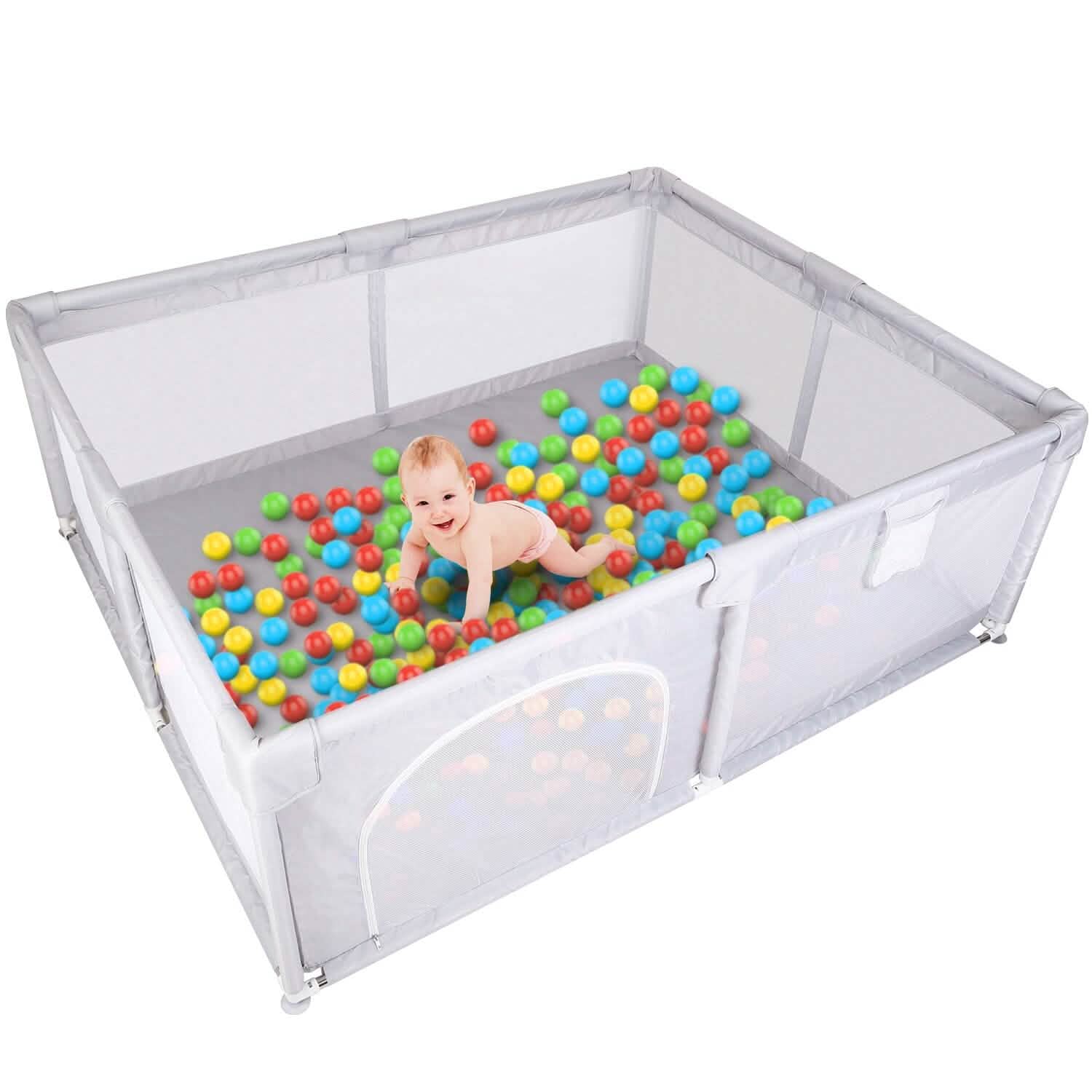 Baby Playpen with Anti-Suction Base Zipper Door Baby Gear - Tophatter Daily Deals