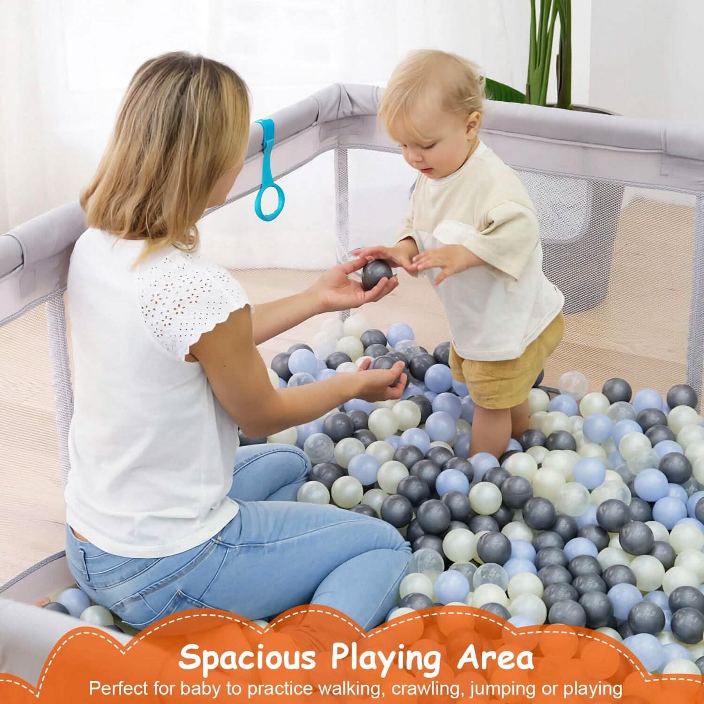 Baby Playpen with Anti-Suction Base Zipper Door Baby Gear - Tophatter Daily Deals