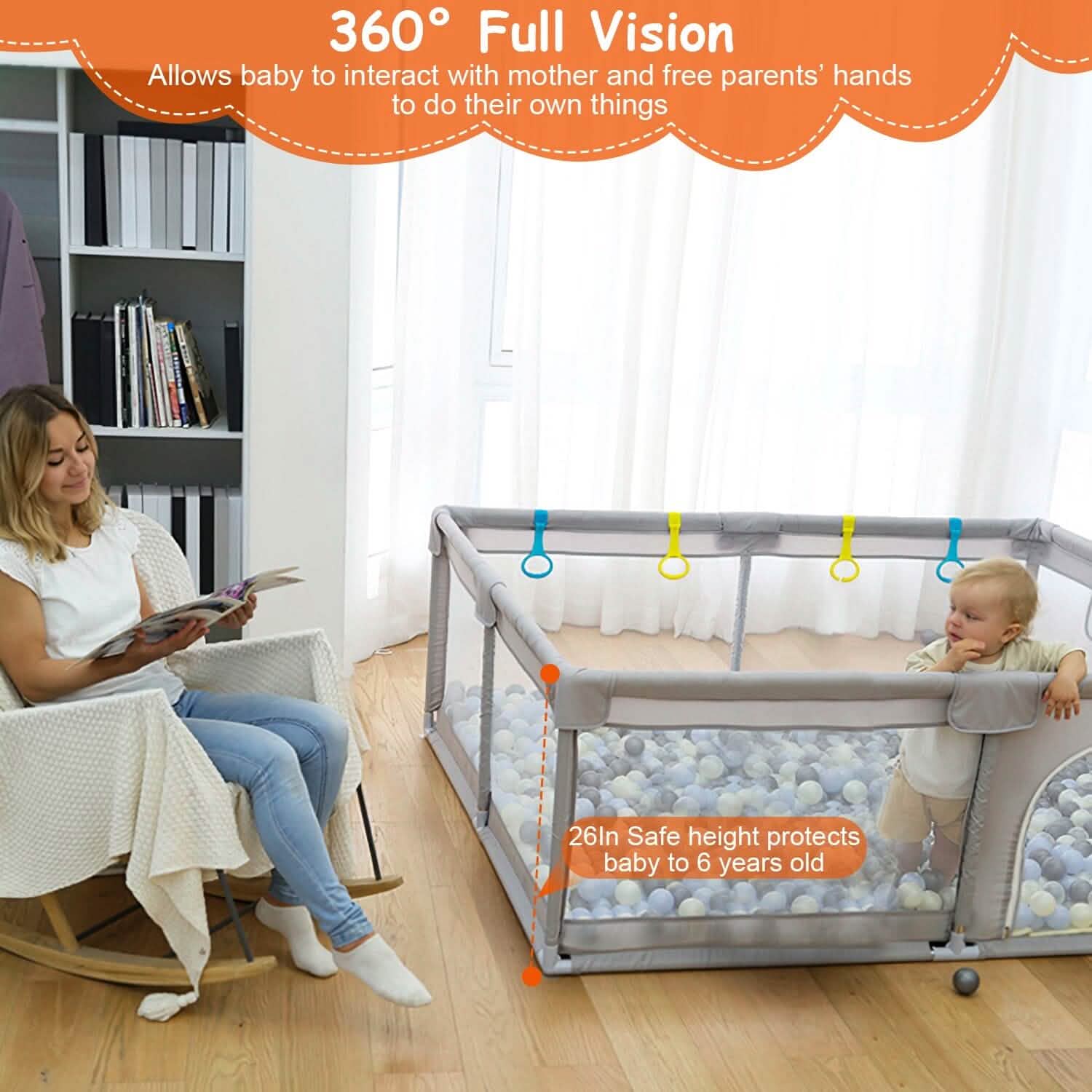 Baby Playpen with Anti-Suction Base Zipper Door Baby Gear - Tophatter Daily Deals