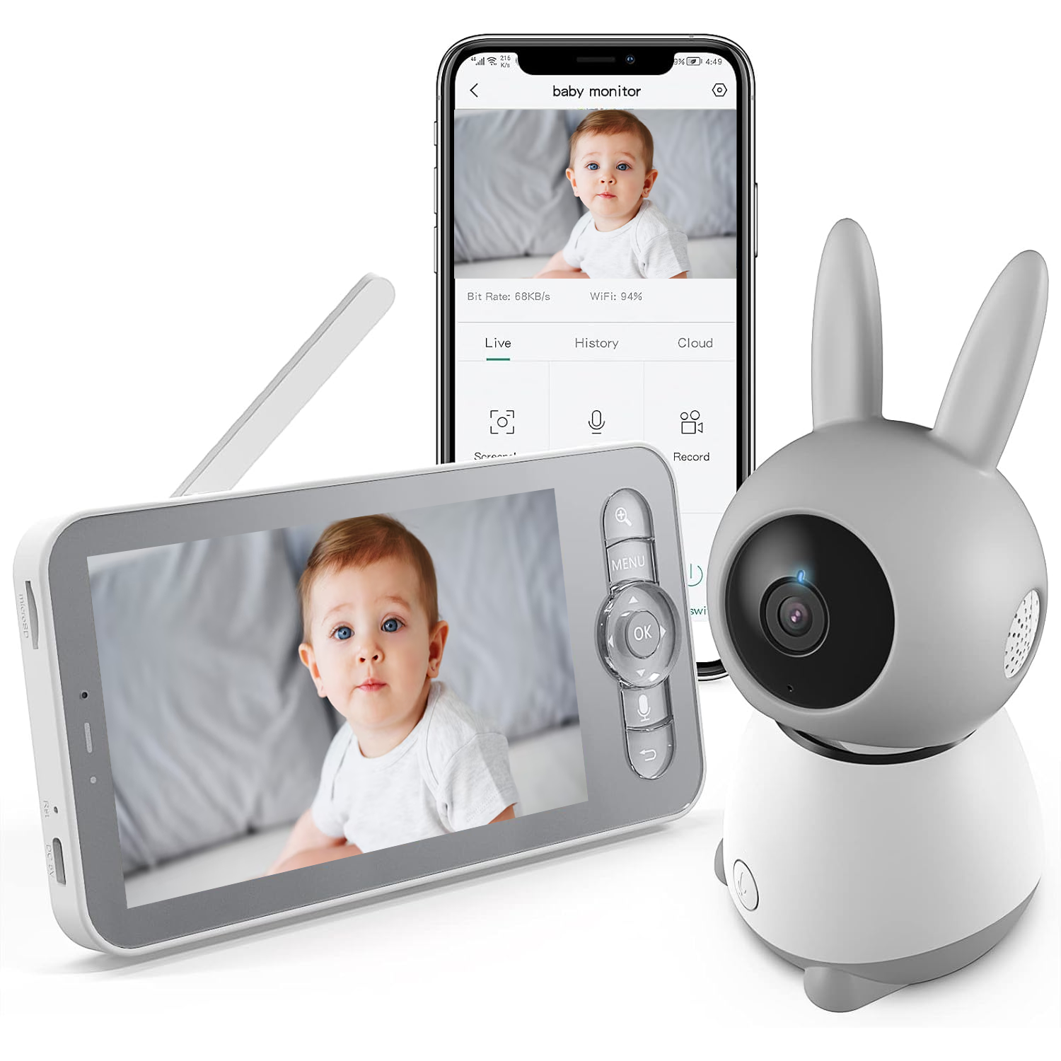 Baby Monitor with Camera – Wifi Automatic Tracking 5" Baby Monitor, 2K Night Vision with Phone App Baby monitor with camera - Tophatter Daily Deals