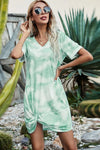 Twisted V-Neck Short Sleeve Dress Gum Leaf Casual Dresses - Tophatter Daily Deals