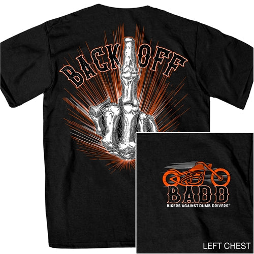 Back Off Bone Middle Finger T-Shirt BADD Bikers Against Dumb Drivers Mens Short Sleeve - Tophatter Daily Deals