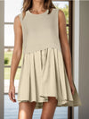 Pleated Round Neck Sleeveless Mini Dress Tan Casual Dresses - Tophatter Daily Deals