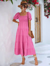 Tiered Smocked Short Sleeve Dress Hot Pink Casual Dresses - Tophatter Daily Deals