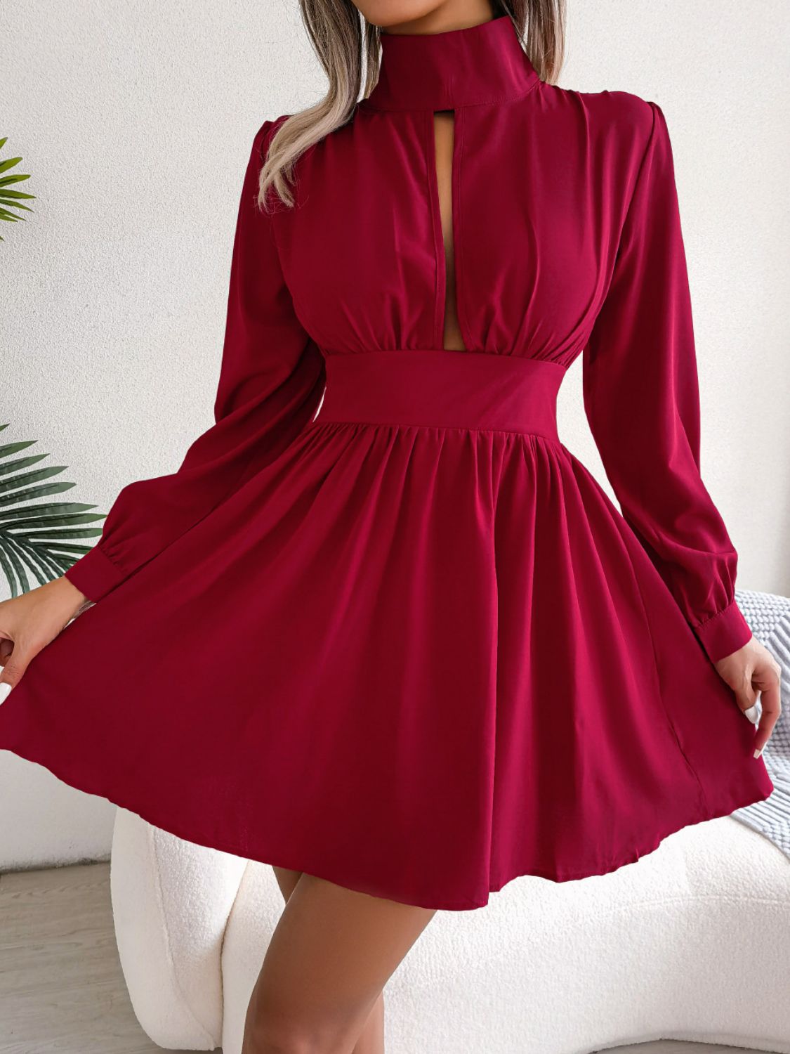 Cutout Turtleneck A-Line Mini Dress - Tophatter Deals