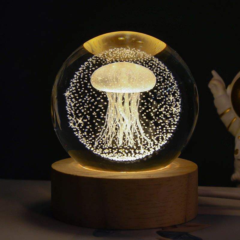 Luminous Starry Sky And Planets Moon Moon Crystal Ball Small Night Lamp Projection Ambience Light Creative Gift New Strange Gift Solid Wood Lamp Holder Jellyfish 6CM Lamps - Tophatter Daily Deals