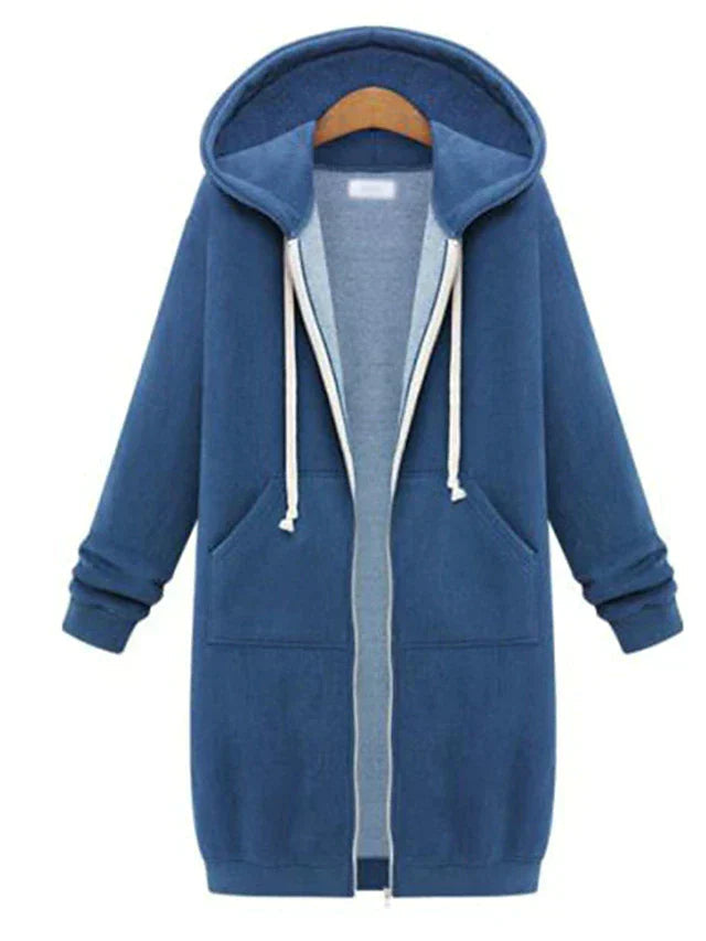 Warm Cozy Women’s Zip-Up Hoodie - Longline, For Cold Days Blue - Tophatter Daily Deals