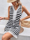 Tied Striped V-Neck Sleeveless Mini Dress Casual Dresses - Tophatter Daily Deals