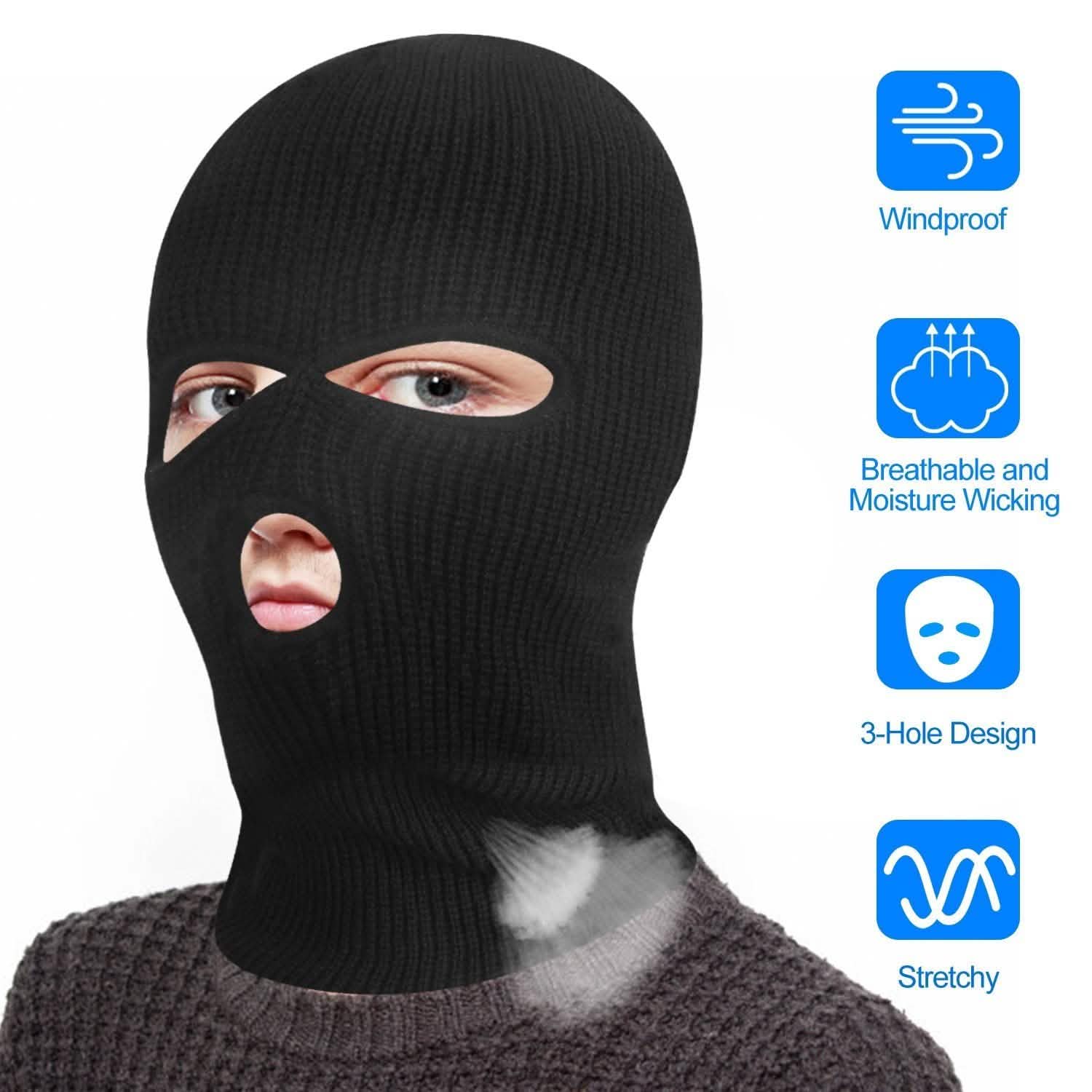 Balaclava Face Mask 3-Hole Knitted Windproof Ski Mask Full Face Cover Outdoor Recreation - Tophatter Daily Deals