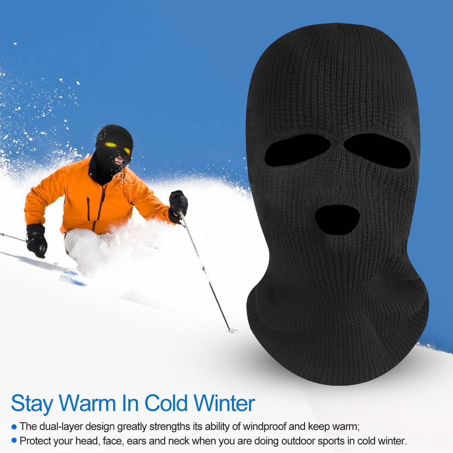 Balaclava Face Mask 3-Hole Knitted Windproof Ski Mask Full Face Cover Outdoor Recreation - Tophatter Daily Deals
