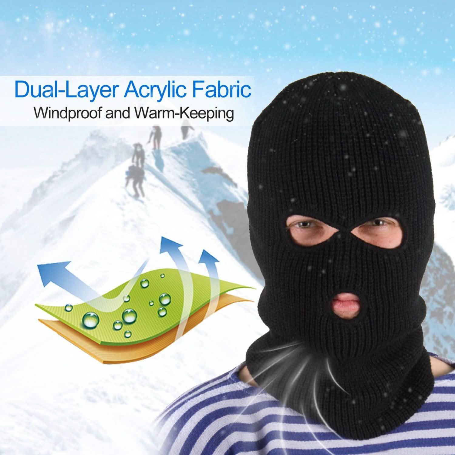 Balaclava Face Mask 3-Hole Knitted Windproof Ski Mask Full Face Cover Outdoor Recreation - Tophatter Daily Deals