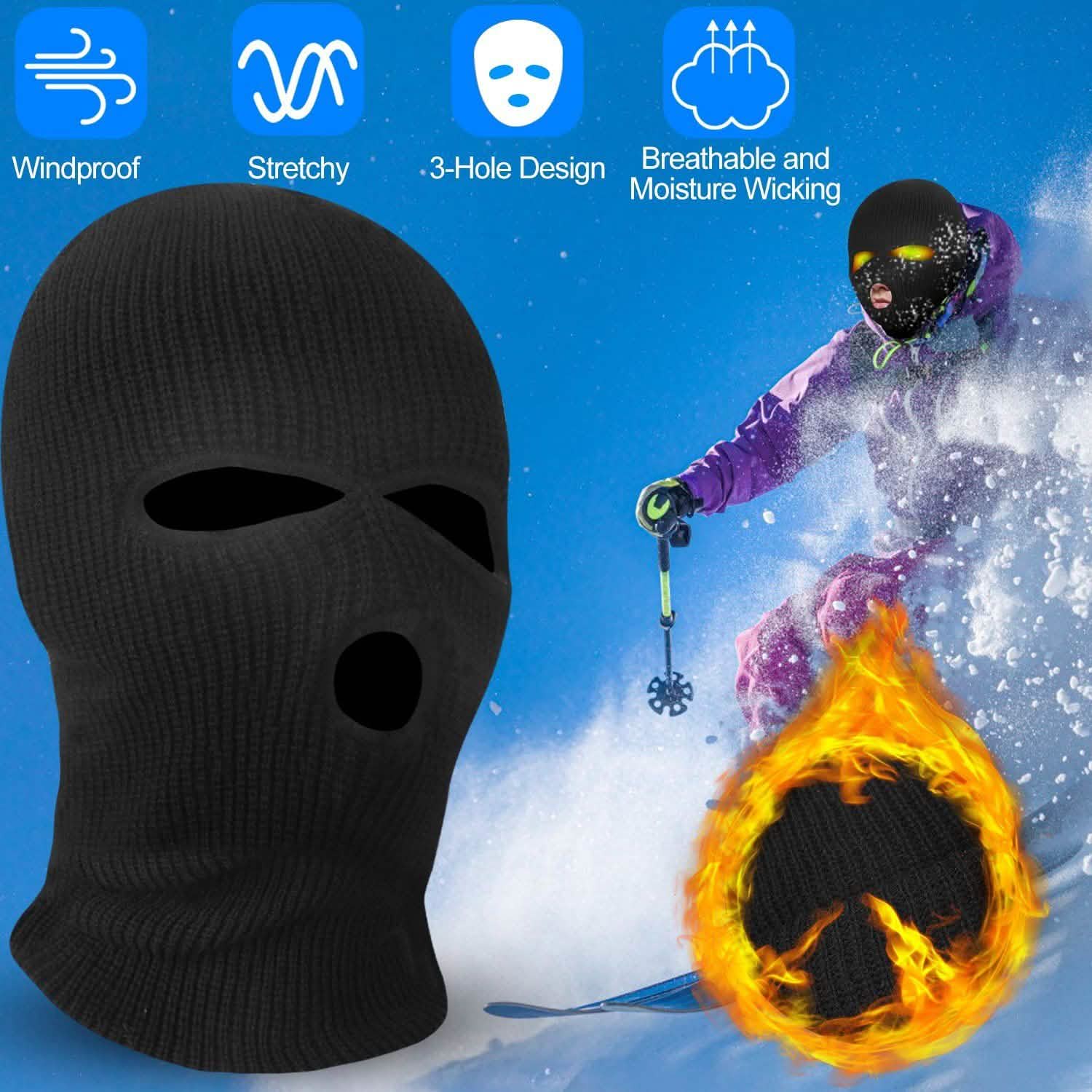Balaclava Face Mask 3-Hole Knitted Windproof Ski Mask Full Face Cover Outdoor Recreation - Tophatter Daily Deals
