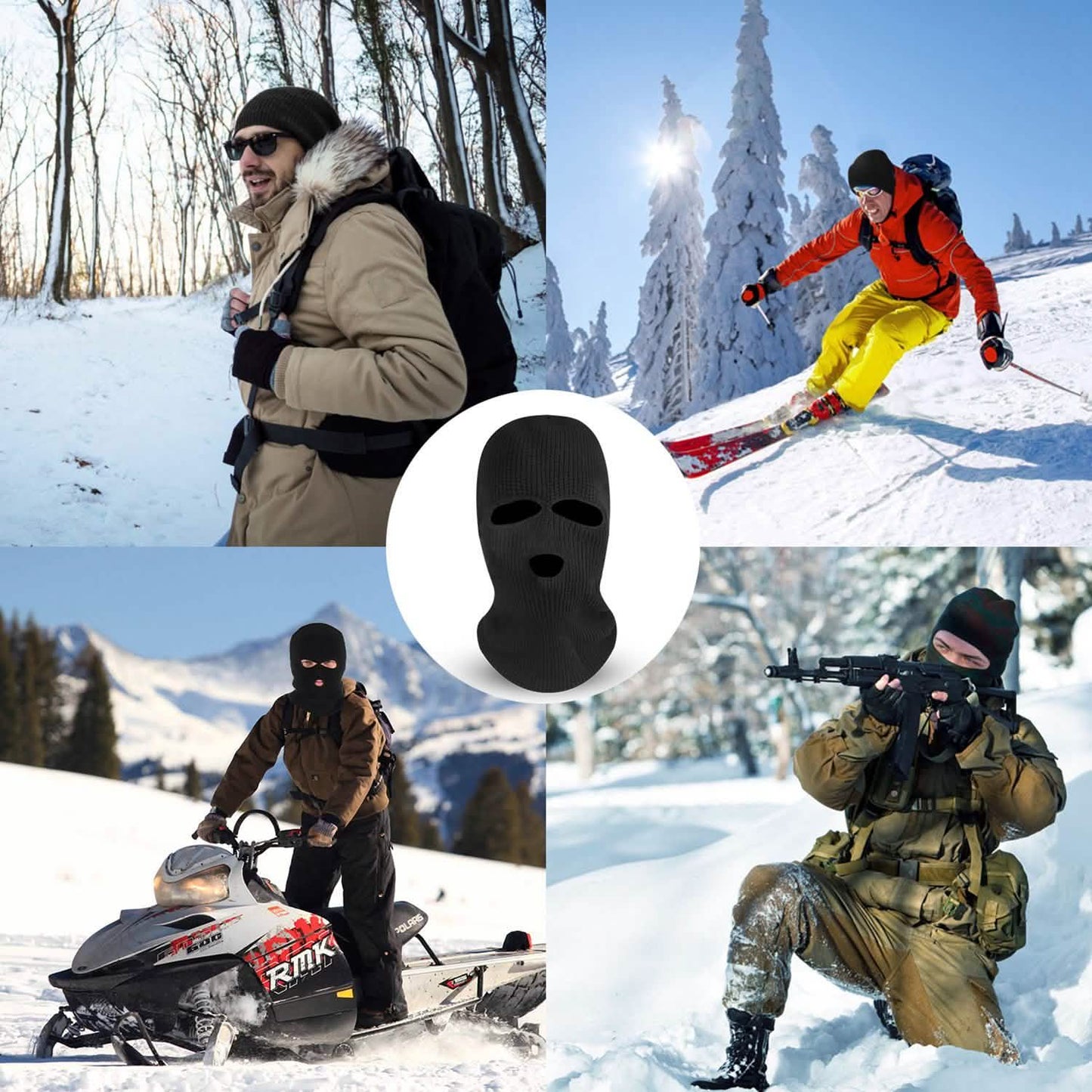 Balaclava Face Mask 3-Hole Knitted Windproof Ski Mask Full Face Cover Outdoor Recreation - Tophatter Daily Deals