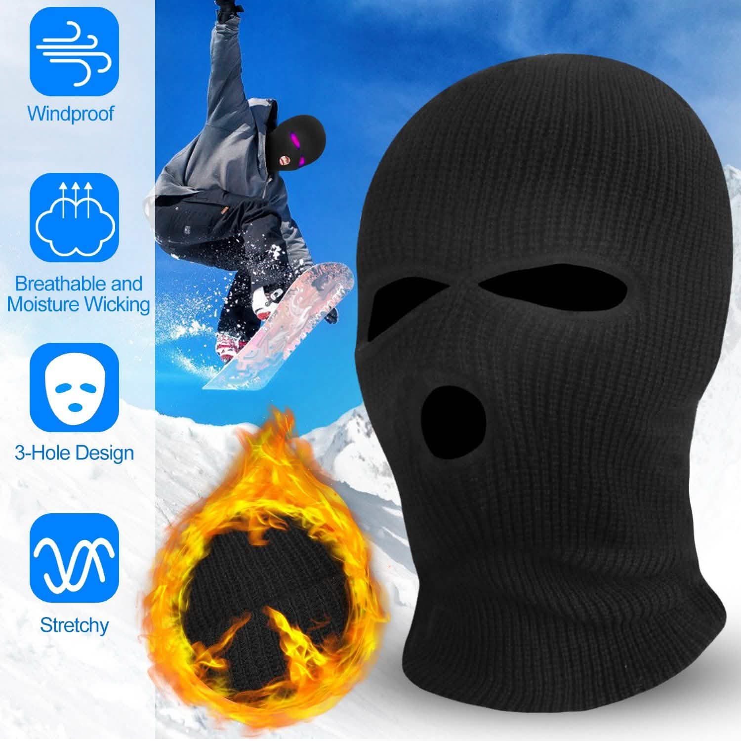 Balaclava Face Mask 3-Hole Knitted Windproof Ski Mask Full Face Cover Outdoor Recreation - Tophatter Daily Deals