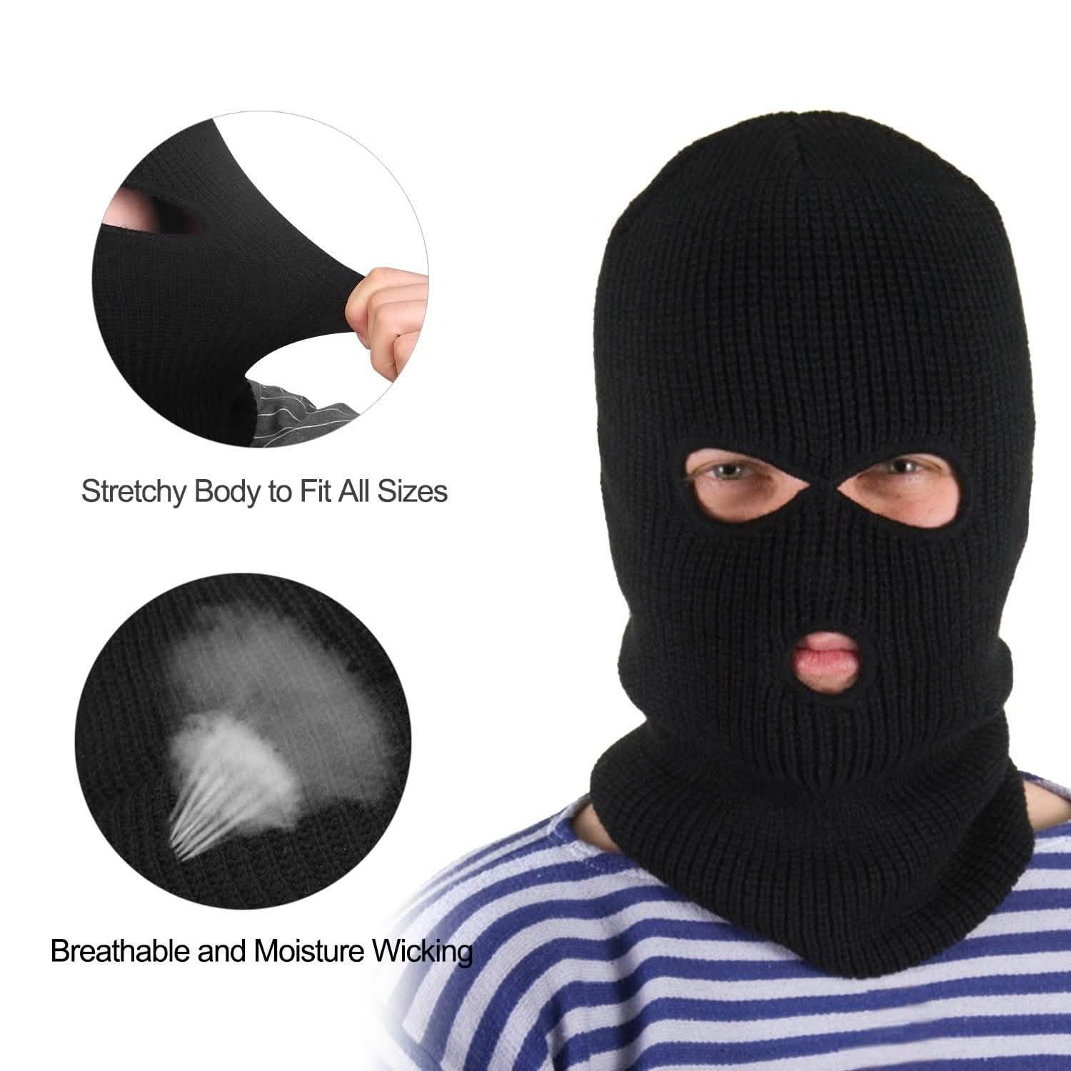 Balaclava Face Mask 3-Hole Knitted Windproof Ski Mask Full Face Cover Outdoor Recreation - Tophatter Daily Deals