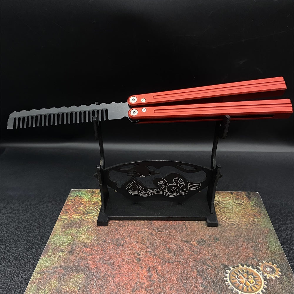 CNC Cutting High-End Balisong Comb Butterfly Knife Trainer Trainer B & Stand - Tophatter Daily Deals