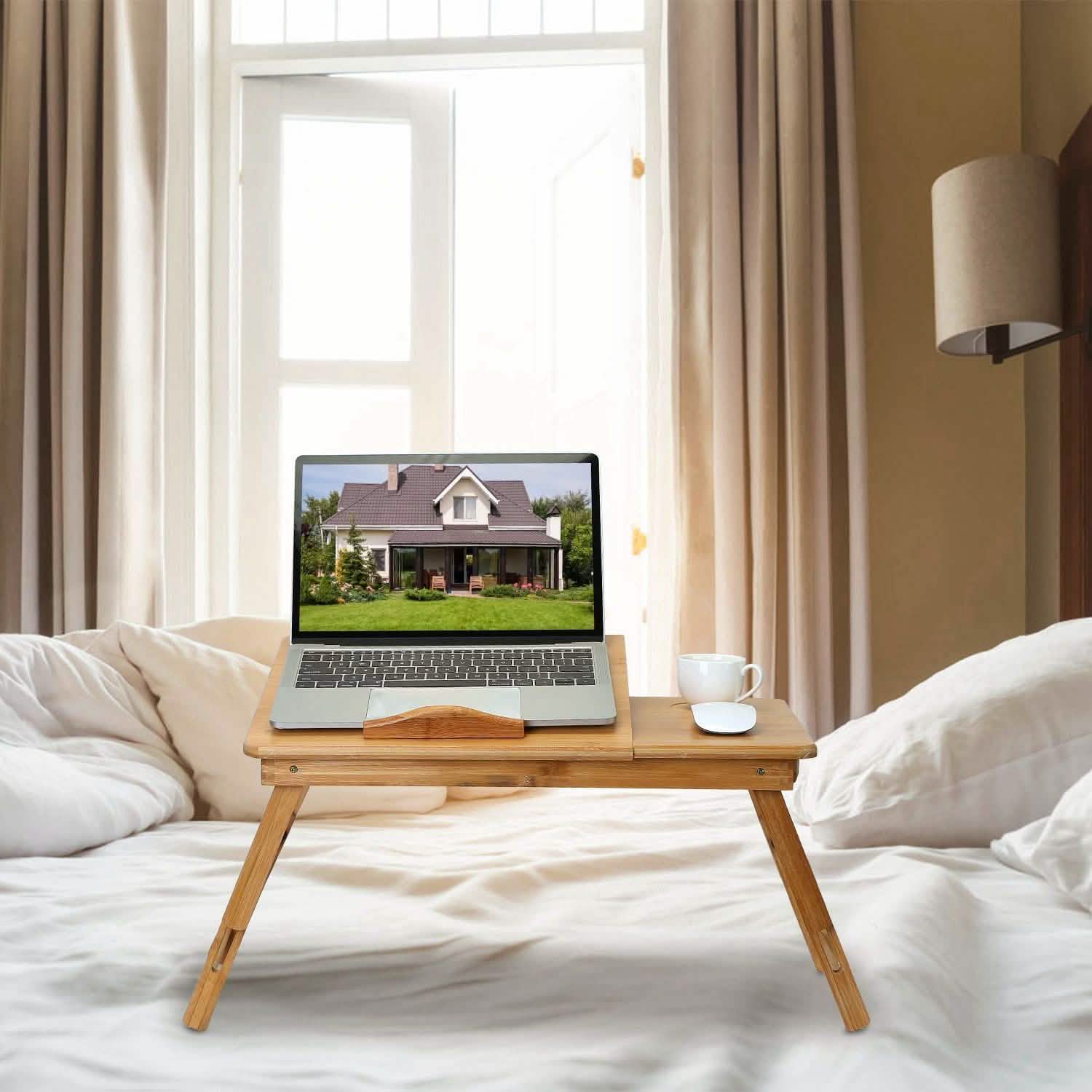 Bamboo Breakfast Serving Laptop Desk Computer Accessories - Tophatter Daily Deals