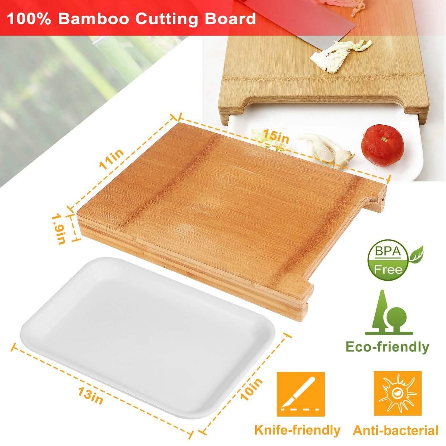 Bamboo Cutting Board with Sliding Draw Tray Kitchen Tools & Gadgets - Tophatter Daily Deals
