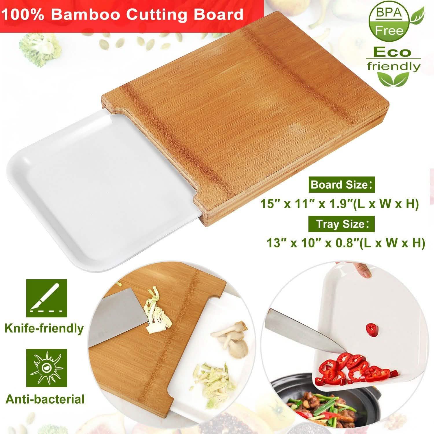 Bamboo Cutting Board with Sliding Draw Tray Kitchen Tools & Gadgets - Tophatter Daily Deals