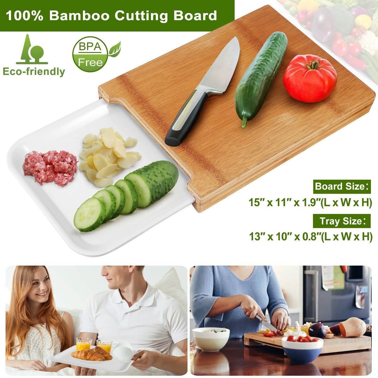 Bamboo Cutting Board with Sliding Draw Tray Kitchen Tools & Gadgets - Tophatter Daily Deals